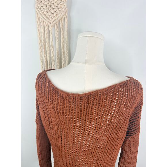 Vince Wool Open Knit Boatneck Sweater Small Rust Burnt Orange Relaxed Fit - Picture 8 of 9